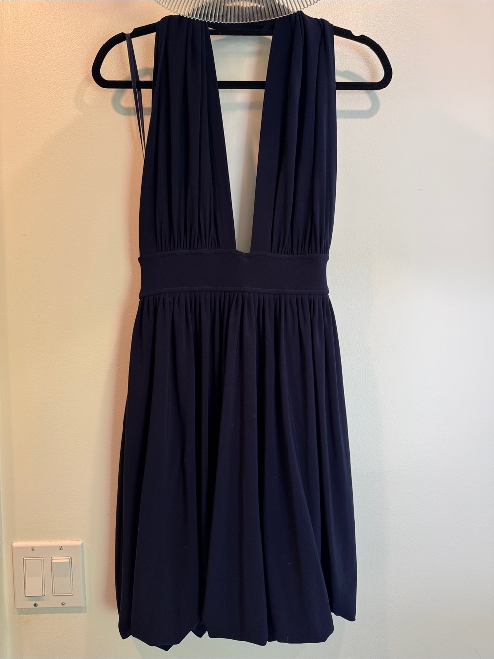 Norma Kamali Navy Plunge Halter Dress